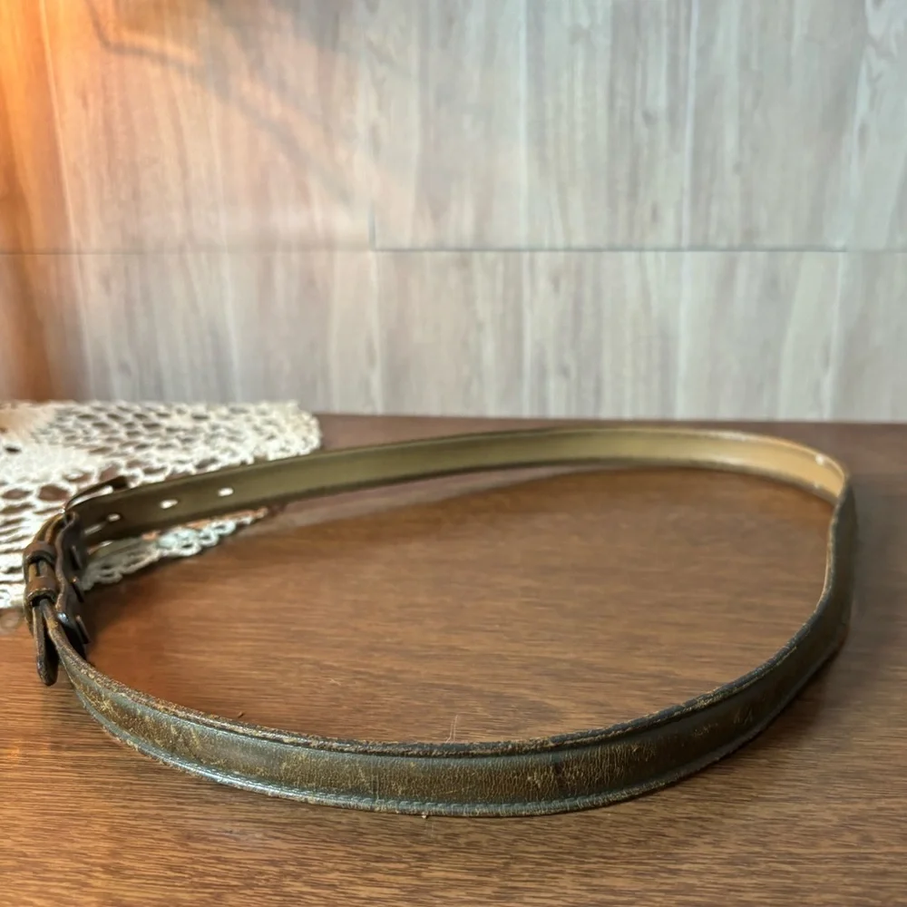 Paris Tallowed Bridle Bench Made Leather Belt in Dark Brown Silver Buckle Size34